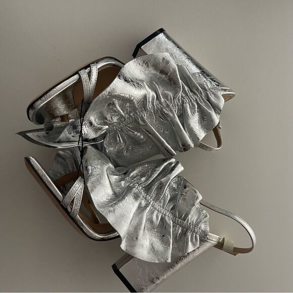 SERGIO ROSSI Ruffled metallic crinkled-leather sandals NWOB Size 36 - Picture 5 of 10